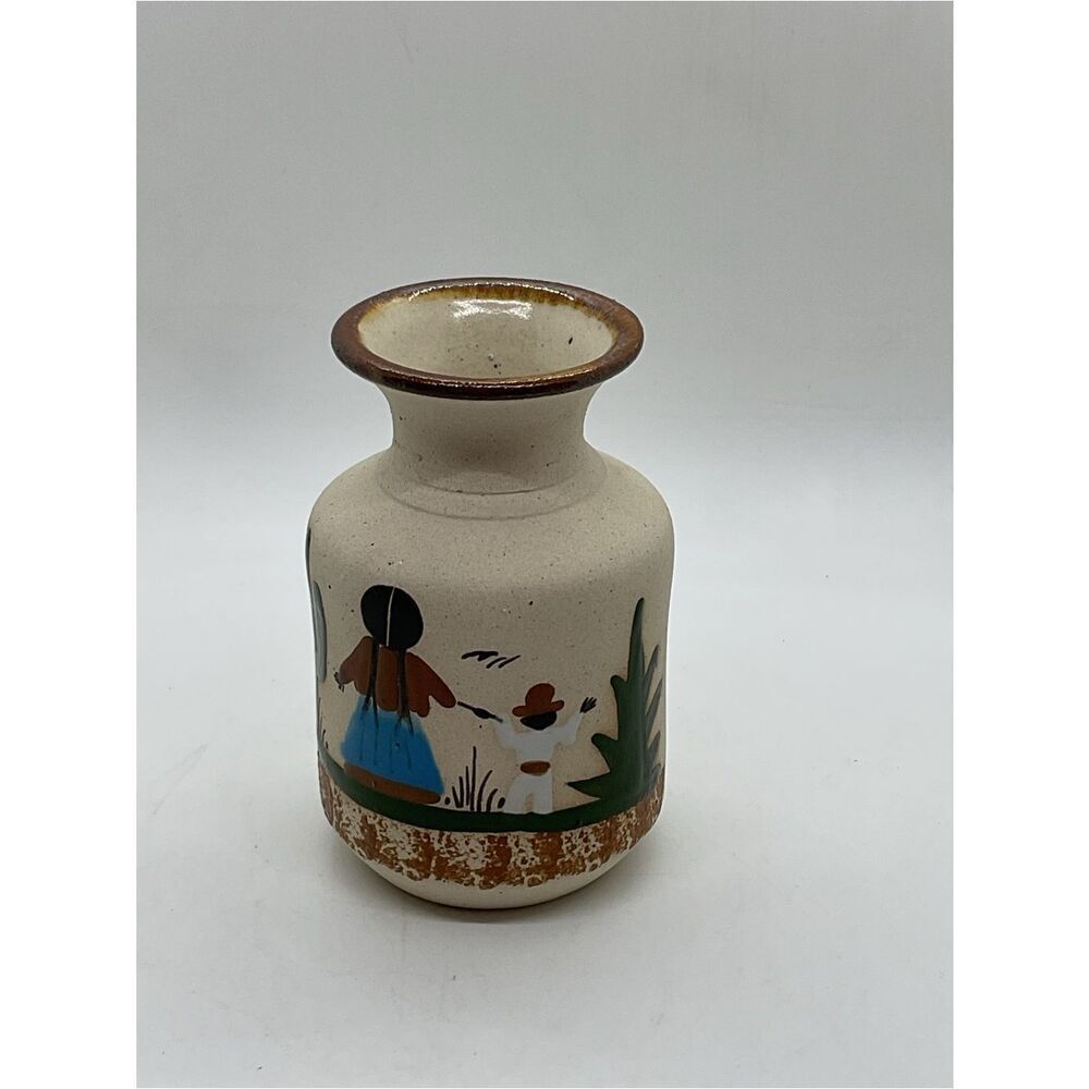Mexican Tonala Hand-Painted Ceramic Vase with Mother and Child